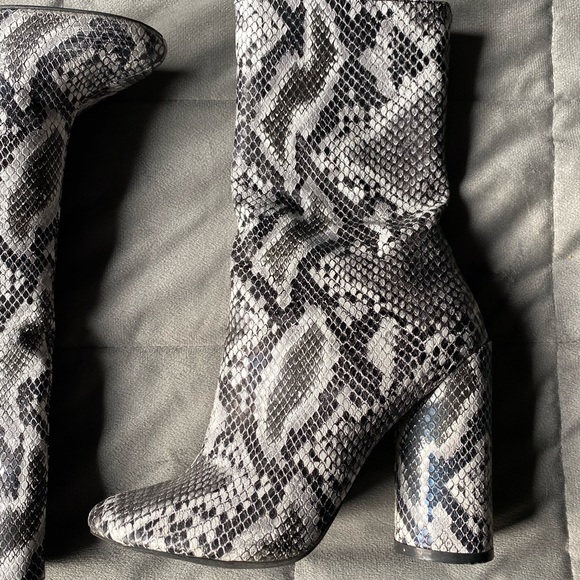 Snake Print Ankle Booties with Chunky Heel - Picture 2 of 5